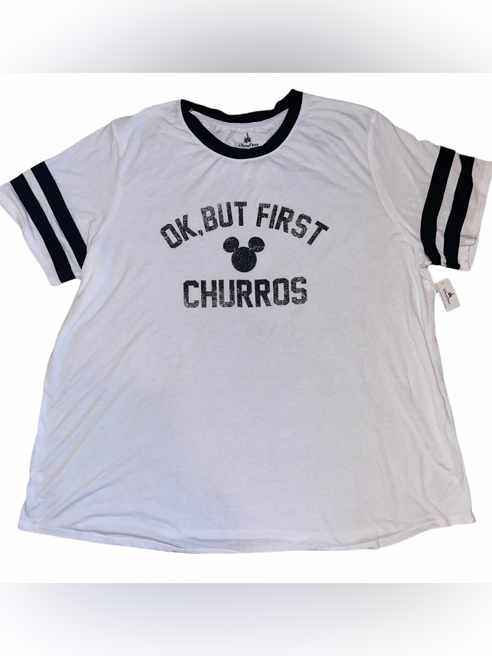 Disney White Short Sleeve Ringer Tee with Black Trim and Churros Graphic